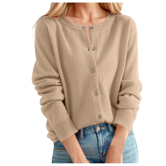 Womens Cardigan Sweaters Long Sleeve Knit Crew Neck Button Down Womens Lightweight Sweaters Open Front Gold Cardigan Womens Fashion