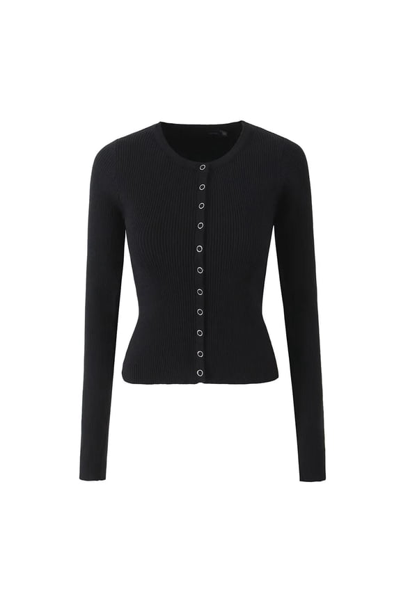 Womens Cardigan Sweaters Long Sleeve Knit Crew Neck Button Up Lightweight Sweaters for Women Open Front Black Sweaters Ladies Clothes