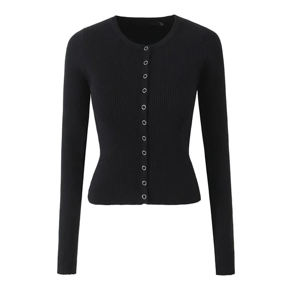 Womens Cardigan Sweaters Long Sleeve Knit Crew Neck Button Up Lightweight Sweaters for Women Open Front Black Sweaters Ladies Clothes