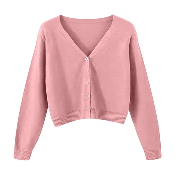 Womens Cardigan Sweaters Long Sleeve Knit V-Neck Button Down Cardigans for Women Open Front Pink Layering Top Early Fall Fashion