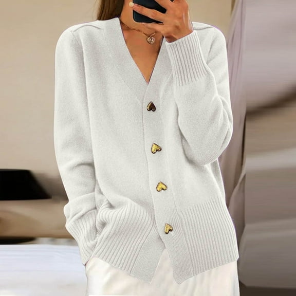 Womens Cardigan Sweaters Long Sleeve Knit V-Neck Button Down Fall Sweaters Open Front White Cardigan Fall Fashion