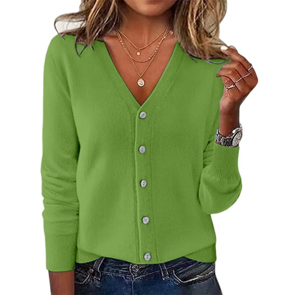 Womens Cardigan Sweaters Long Sleeve Knit V-Neck Button Down Womens Lightweight Cardigan Open Front Light Green Sweaters Womens Fashion