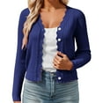 thumbnail image 1 of Womens Cardigan Sweaters Long Sleeve Knit V-Neck Button Down Womens Lightweight Sweaters Open Front Dark Blue Cardigan Winter Clothing for Women, 1 of 5