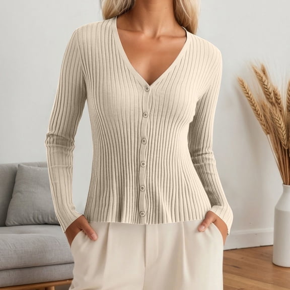 Womens Cardigan Sweaters Long Sleeve Knit V-Neck Button Up Cardigans for Women Open Front Khaki Cardigan Fall Fashion