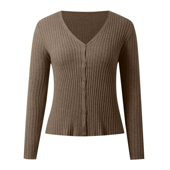 Womens Cardigan Sweaters Long Sleeve Knit V-Neck Button Up Fall Cardigans for Women Open Front Coffee Layering Top Fall Fashion