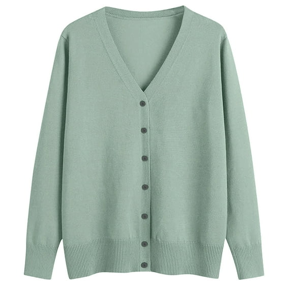 Womens Cardigan Sweaters Long Sleeve V Neck Knitted Button Up Cropped Sweaters for Women Open Front Light Green Cardigan Women's Clothing