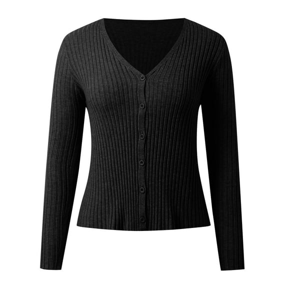 Womens Cardigan Sweaters Long Sleeve V Neck Knitted Button Up Fall Cardigans for Women Open Front Black Layering Top Womens Fall Clothes