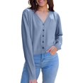 thumbnail image 1 of Womens Cardigan Sweaters Long Sleeve V Neck Knitted Button Up Light Cardigans for Women Open Front Blue Sweaters Ladies Clothes, 1 of 5