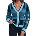 thumbnail image 1 of Womens Long Sleeve Cardigan Sweaters Plaid Fuzzy Knit V Neck Button Down Cardigans, 1 of 6