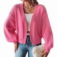 thumbnail image 1 of Womens Cardigan Sweaters Trendy Open Front Long Lantern Sleeve Chunky Knit Sweater Rose Red L, 1 of 9