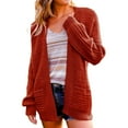 thumbnail image 1 of Womens Cardigan Sweaters Trendy Open Front Long Sleeves Knitted With Pockets Loose Fall Outwear,Red,XL, 1 of 5