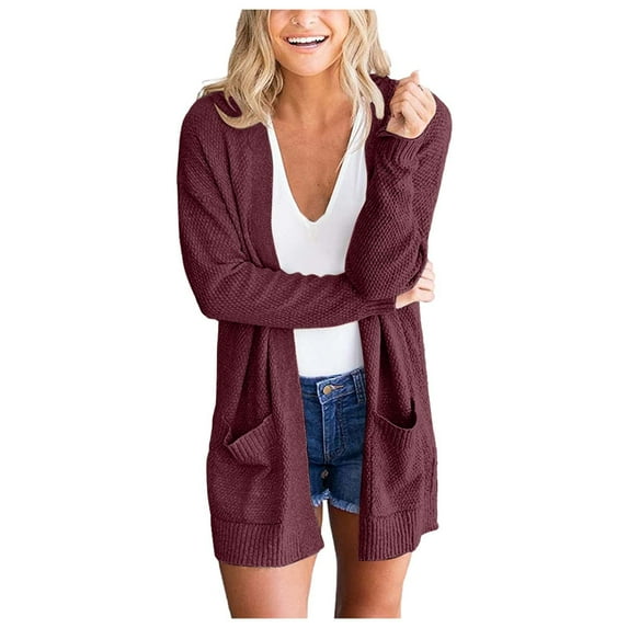 Womens Cardigan Sweaters Women Fall Open Front Knit Cardigan With Pockets Duster Lightweight Cardigan Cardigan Sweaters Red M