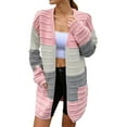 thumbnail image 1 of Womens Cardigan Sweaters Women Open Front Knit Cardigan Striped Color Block Long Sleeve With Pockets Fall Cardigan Pink M, 1 of 6