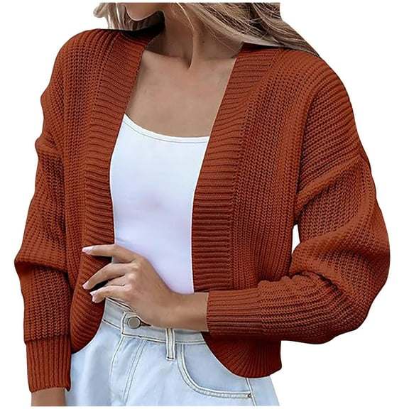 Womens Cardigan Sweaters, Women Open Front Ribbed Knit Crop Bolero Drop Shoulder Long Sleeve Solid Loose Fit Knitted Crop Cardigan Shrug