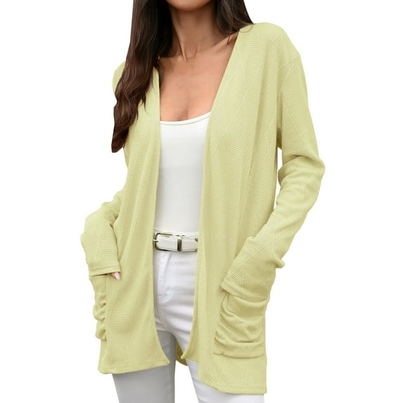 Womens Cardigan Sweaters Womens Knit Cardigan Long Sleeve Open Front Sweater Loose Fit Pocket Outwear Fall Cardigan Yellow L