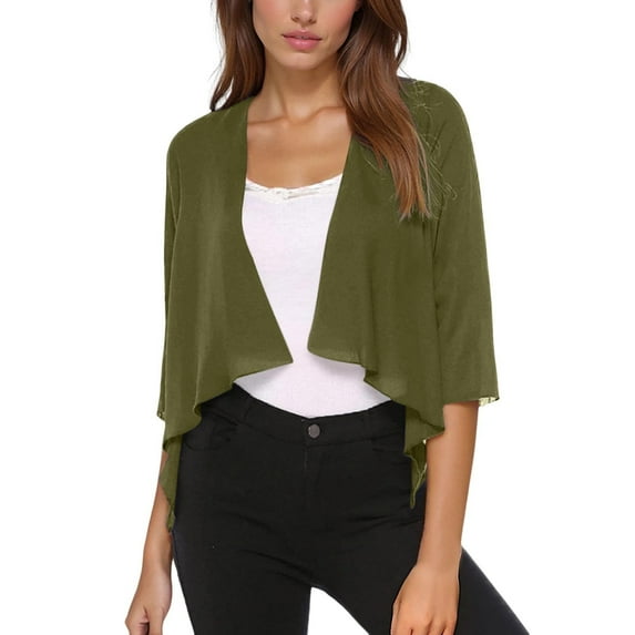 Womens Cardigan Thin Chiffon Shirt Casual Irregular Hem Solid Elbow Sleeve Sheer Dress Shawl Casual Loose Shrugs for Women Army Green XL
