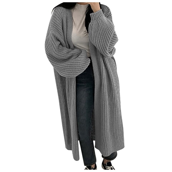 Womens Cardigan Trendy Long Sweater Coat New Solid Color Loose Sleeve Long Fall Fashion,Grey,L