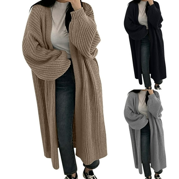 Womens Cardigan Trendy Long Sweater Coat New Solid Color Loose Sleeve Long Fall Fashion,Khaki,S