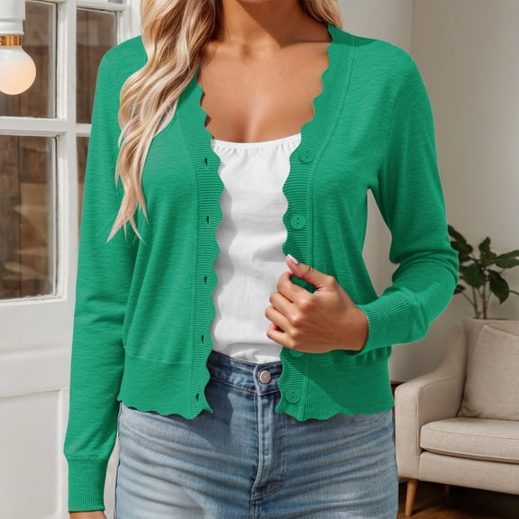 Womens Cardigan Women's Long Sleeve V-Neck Button Down Cardigan Knit Shrugs Sweater for Women Green