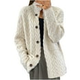 thumbnail image 1 of Womens Cardigans Lightweigh Long Sleeve High Neck Knitted Top Solid Color Sweater Coat Single Breasted Jacket (White XL), 1 of 6