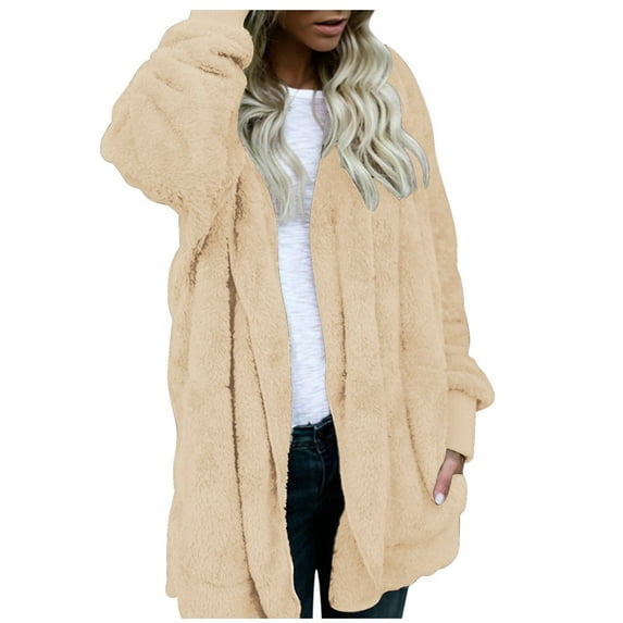 Womens Cardigans Lightweight Autumn And Winter New Plush Warm Mid Length Solid Color Coat Cardigan Sweaters for Women