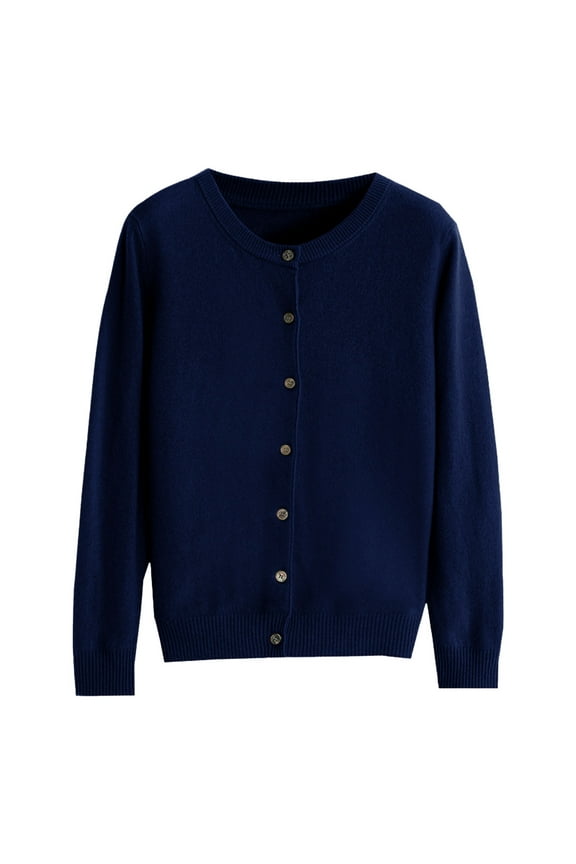 Womens Cardigans Lightweight Basic Crew Neck Long Sleeve Button Down Cardigan Sweaters for Women