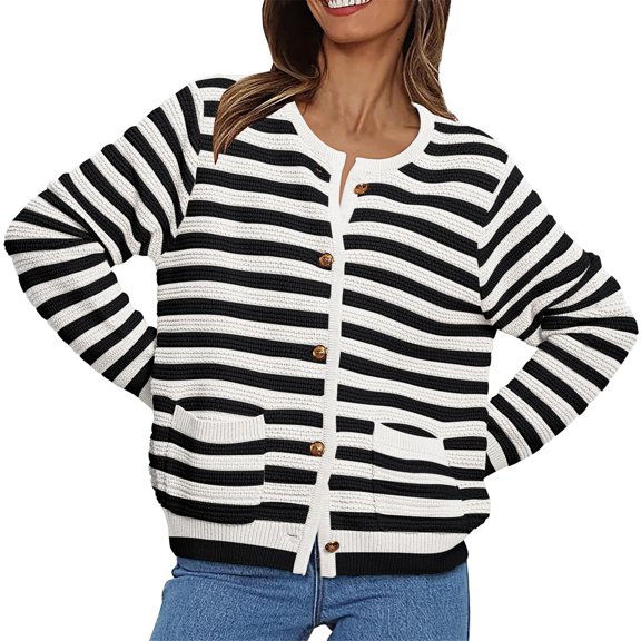 Womens Cardigans Lightweight Crew Neck Button Up Cardigan Short Sweater Jacket With Pockets Cardigan Sweaters for Women