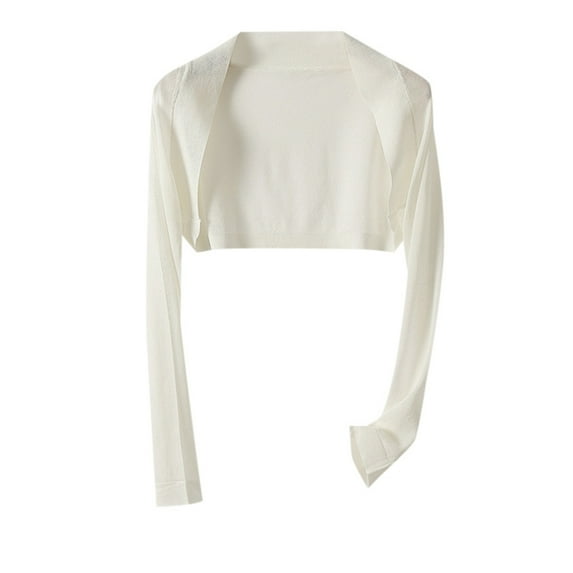 Womens Cardigans Lightweight Cropped Sunscreen Bolero Cover Up Air Conditioned Long Sleeve Solid Short Shawl Casual Shrugs for Women White S