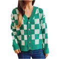 thumbnail image 1 of Womens Cardigans Lightweight Long Sleeve V-Neck Knitted Top Single Breasted Jacket Block Color Open Front Sweater (Green L), 1 of 4