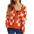 thumbnail image 1 of Womens Cardigans Lightweight Long Sleeve V-Neck Knitted Top Single Breasted Jacket Block Color Open Front Sweater (Orange S), 1 of 6
