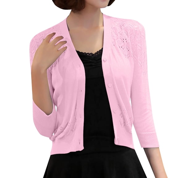 Womens Cardigans Lightweight Solid Color Cardigan Hollow Out Knit Sweater Short Coat Cardigan Sweaters for Women