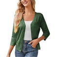 thumbnail image 1 of Womens Cardigans Lightweight Summer Crochet Button Down Shirt 3/4 Long Sleeve Hollow Out Coat Solid Color Casual Top (Army Green S), 1 of 4