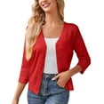 thumbnail image 1 of Womens Cardigans Lightweight Summer Crochet Button Down Shirt 3/4 Long Sleeve Hollow Out Coat Solid Color Casual Top (Red XL), 1 of 4