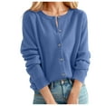 thumbnail image 1 of Womens Cardigans Lightweight Women's Cardigan Sweater Classic Crew Neck Button Collar Knit Front Open Cardigan for Women Sky Blue M, 1 of 4