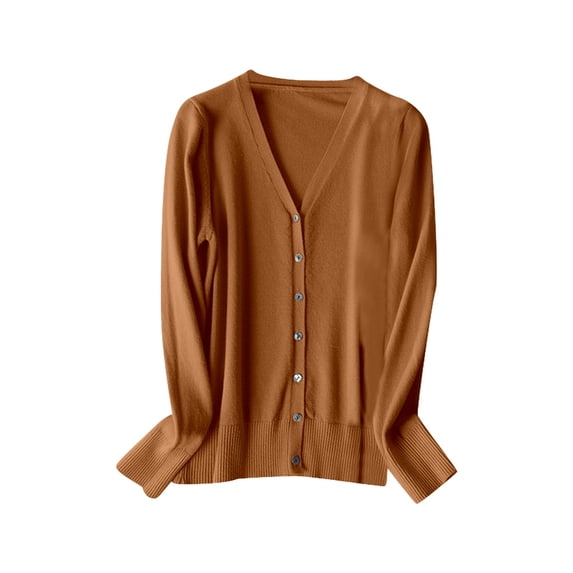 Womens Cardigans Lightweight Women's V Neck Knitted Cardigan Sweater Long Sleeve Spring Autumn Fashion Lightweight Layering Top Cardigan Sweaters for Women Lightweight Khaki M