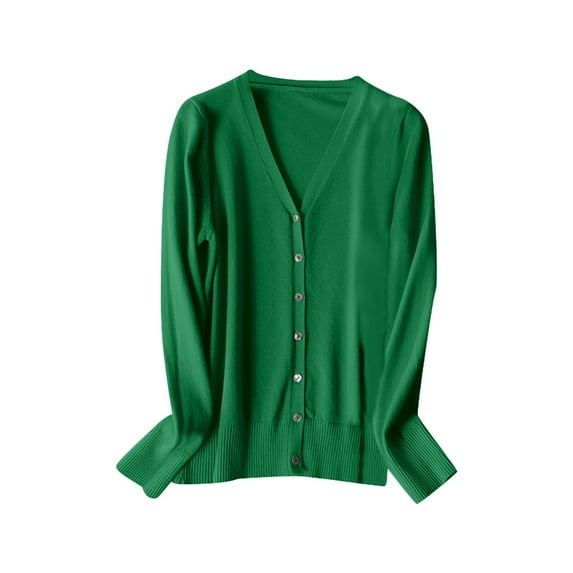 Womens Cardigans Lightweight Women's V Neck Knitted Cardigan Sweater Long Sleeve Spring Autumn Fashion Lightweight Layering Top Cardigan for Women Green M