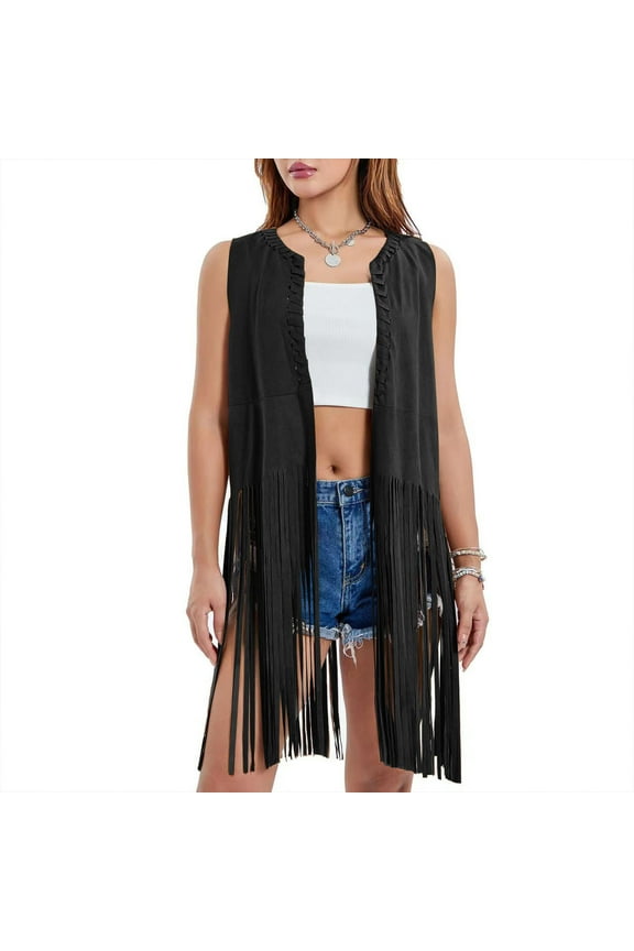 Womens Cardigans Sleeveless Irregular Hem Longline Fringe Slim Fit Solid Color Fashion Open Front Knitwear
