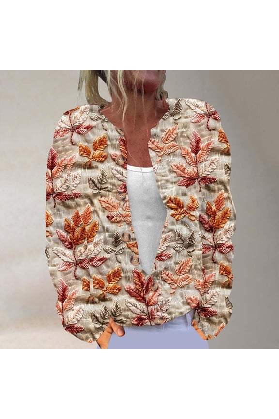 Womens Cardigans Thanksgiving New Arrival Long Sleeve Print Button Knit Casual Outerwear