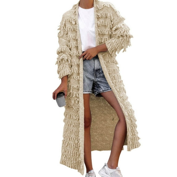 Womens Cardigans Trendy Fringe Knitted Sweater Winter Tassels Long Open Front Fall Shrug