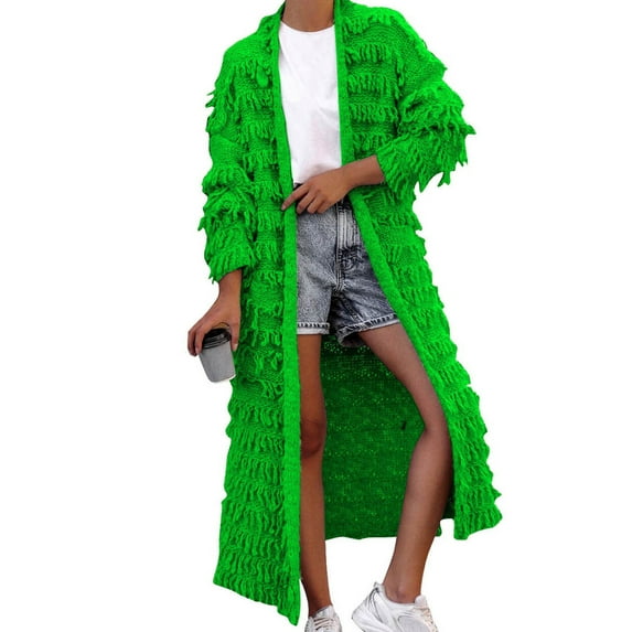 Womens Cardigans Trendy Fringe Knitted Sweater Winter Tassels Long Open Front Fall Shrug