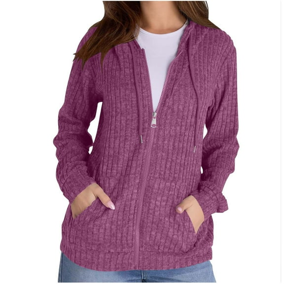 Womens Cardigans Zip up Ladies Hoodies with Pockets Long Sleeve Tunic Tops Ladies Lightweight Jackets Casual Work Clothes Hot Pink XL