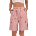 thumbnail image 1 of Womens Cargo Bermuda Shorts Baggy Short Cargo Pants with Multiple Pockets Summer Knee Length Trousers Drawstring Elastic Waist Half Pants for Outdoor Hiking Work Travel Golf, 1 of 7