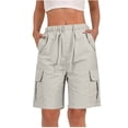 thumbnail image 1 of Womens Cargo Bermuda Shorts Baggy Short Cargo Pants with Multiple Pockets Summer Knee Length Trousers Drawstring Elastic Waist Half Pants for Outdoor Hiking Work Travel Golf, 1 of 7