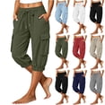 thumbnail image 1 of Womens Cargo Capri Pants, Elastic Waist Drawstring Cropped Pants with Multi Pockets, Outdoor, Walking Casual Workout Wear | VerBelle,Army Green L, 1 of 7