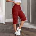 thumbnail image 1 of Womens Cargo Capri Pants Straight Leg Elastic Waist Casual Summer Lightweight Hiking Travel Cropped Pants with Pockets,Sizes S-2XL, 1 of 6