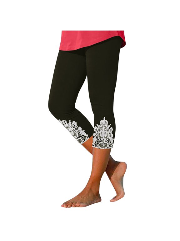 Womens Cargo Capris New Leggings for Women Lace Capris Leggings Slim Fitted Yoga Pants Soft Lace Stretch Crop Tights for Workout Running Lightweight Capris for Women New Black 3XL