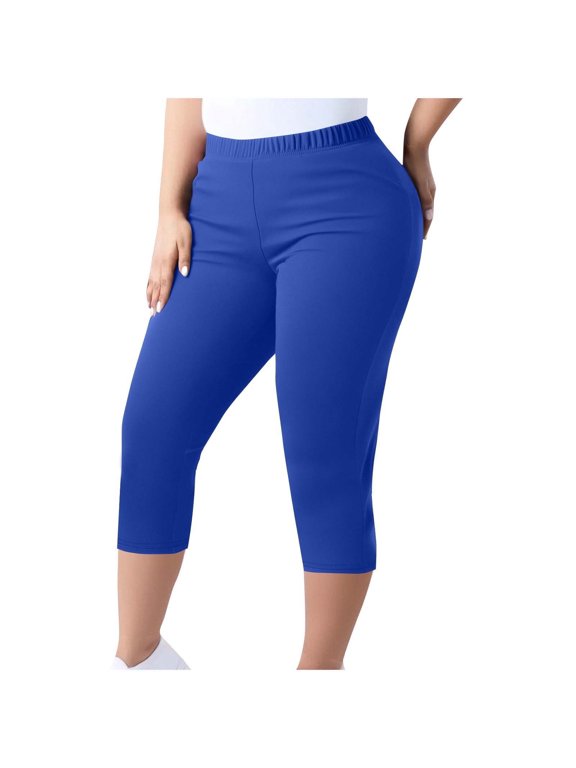 Womens Cargo Capris Elastic Waist New Women's Oversize Capris Leggings Elastic Waisted Capris Stretch for Casual Yoga Pants Workout Exercise Blue XXL