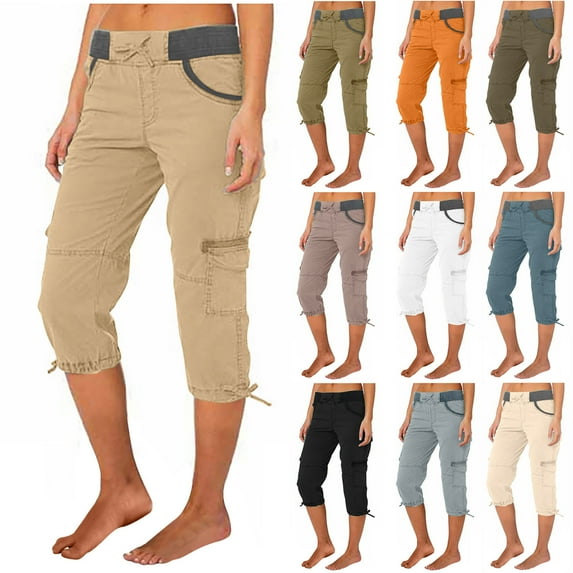 Womens Cargo Capris Hiking Pants Lightweight Quick Dry Outdoor Athletic Capri Summer Casual Loose Travel Shorts with Pockets