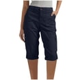 thumbnail image 1 of Womens Cargo Capris with Pockets Casual Stretch Pull on Short Pants Rolled Hem, Flat Front, Elastic Back, Button Closure Bermuda Shorts for Women Knee Length New Dark Blue L, 1 of 8