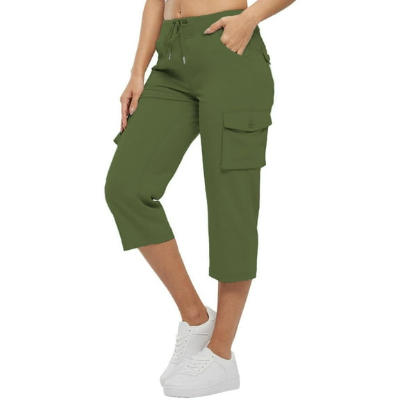 Womens Cargo Capris with Pockets Loose Fit Casual Capri Pants Dressy Lightweight Ladies Baggy Cropped Pants for Hiking